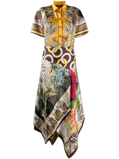 F.r.s For Restless Sleepers Concordia Asymmetric Printed Silk-twill Shirt Dress In Yellow