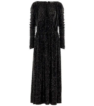 Saint Laurent Sequined Jersey Midi Dress In Black