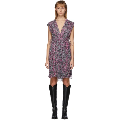Isabel Marant Oaxoli Button-detailed Pleated Floral-print Silk-voile Dress In Blue
