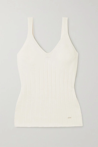 Akris Ribbed Stretch-mulberry Silk Tank In Ivory