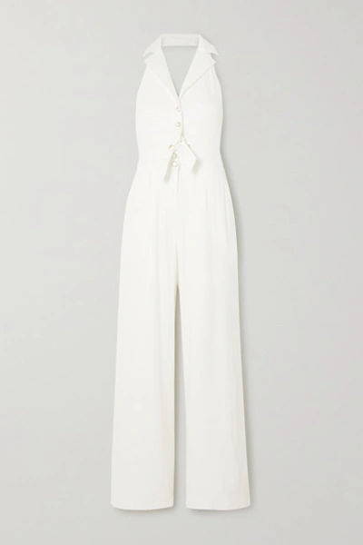 Temperley London Sophia Tie-detailed Cutout Linen-blend Halterneck Jumpsuit In White