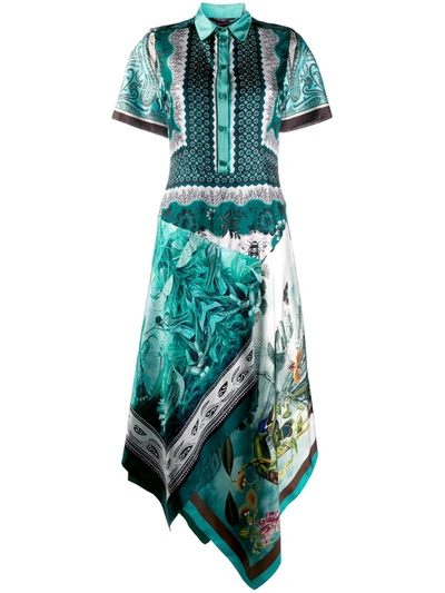 F.r.s For Restless Sleepers Concordia Asymmetric Printed Silk-twill Shirt Dress In Green