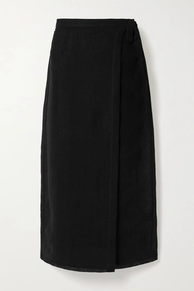 Lisa Marie Fernandez Linen-blend Gauze Wrap Midi Skirt In Black