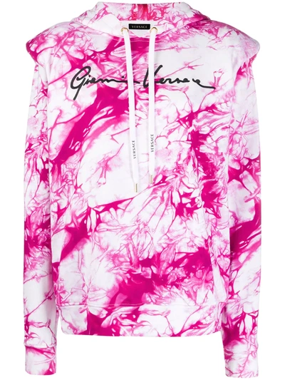 Versace Embroidered Tie-dyed Cotton-jersey Hoodie In Multicolor