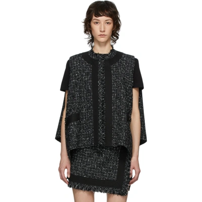 Sacai Draped Cotton-trimmed Frayed Tweed Waistcoat In Black