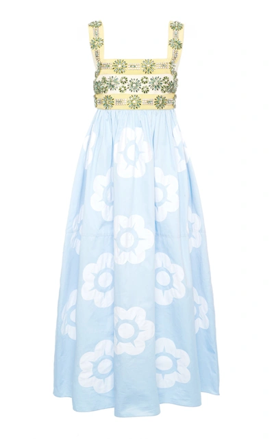Miu Miu Crystal-embellished Grosgrain, Canvas And Appliquéd Cotton-poplin Dress In Print