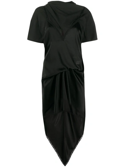 Alexander Wang Asymmetric Lace-trimmed Satin And Cotton-jersey Dress In Black