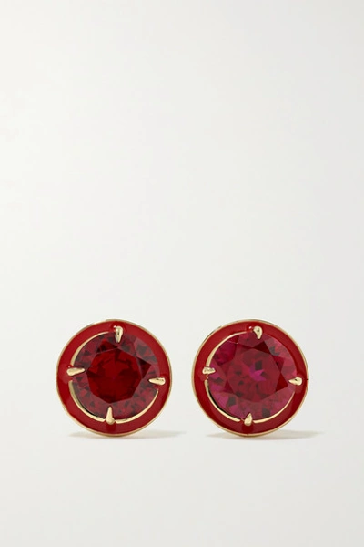 Alison Lou 14-karat Gold, Enamel And Ruby Earrings