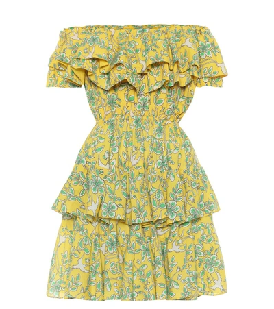 Rhode Dotty Off-the-shoulder Floral-print Cotton Dress In Yellow