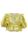 Rhode Elodie Floral-print Ruffled Cotton Cropped Top In Yellow Eden