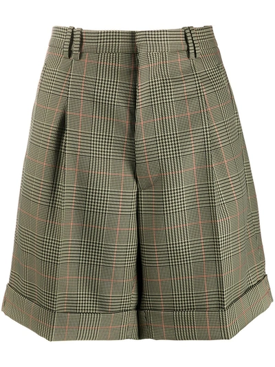 Maison Margiela Pleated Prince Of Wales Checked Twill Shorts In Neutrals