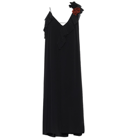 Victoria Beckham Corsage-brooch Ruffled One-shoulder Silk Dress In Black