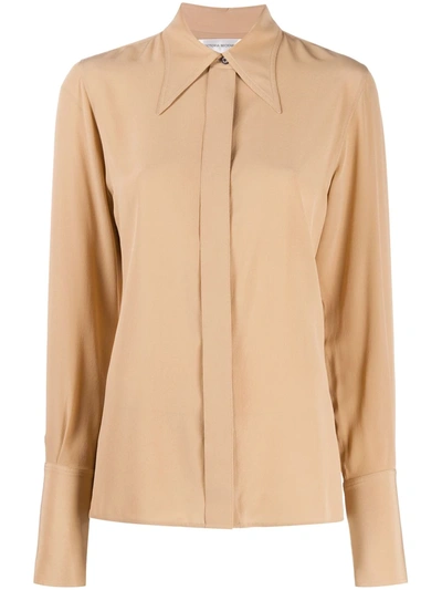 Victoria Beckham Point-collar Silk-crepe De Chine Shirt In M Camel