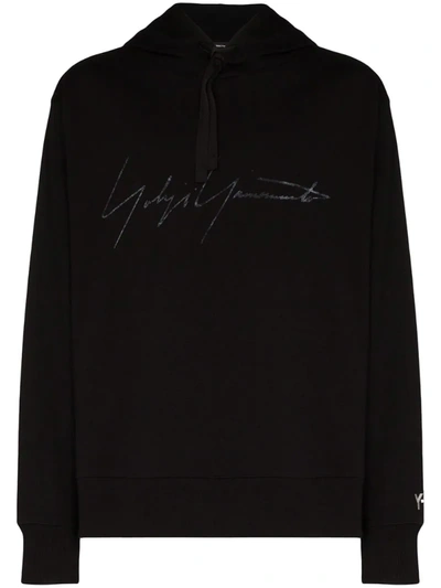 Y-3 Hooded Signature-print Cotton-jersey Sweatshirt In Black