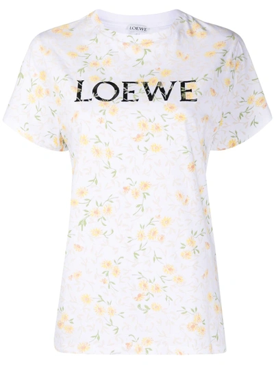 Loewe Floral Logo Cotton T-shirt In White