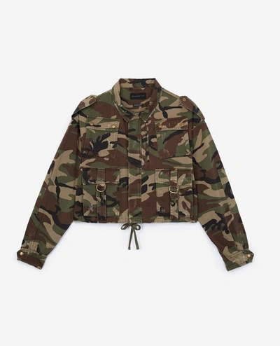 The Kooples Khaki Cotton Jacket With Camouflage Print In Military Khaki