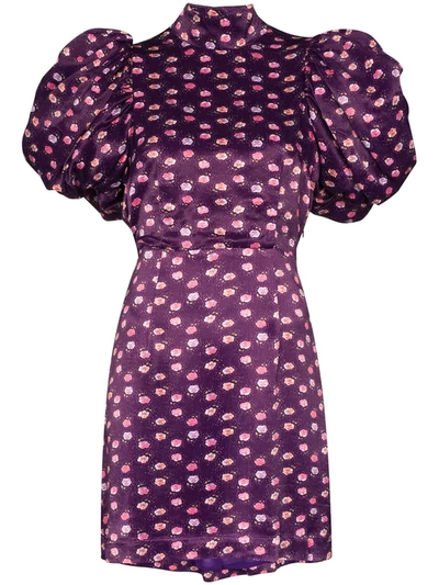 Rotate Birger Christensen Dusk Printed Satin Mini Dress In Purple