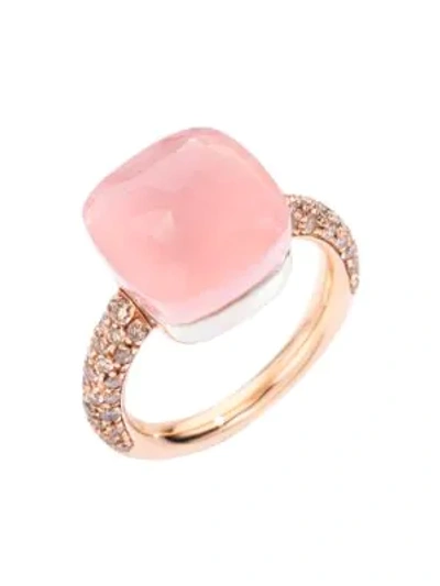 Pomellato 18k White Gold & 18k Rose Gold Nudo Maxi Rose Quartz, Chalcedony & Brown Diamond Ring In Pink/rose Gold