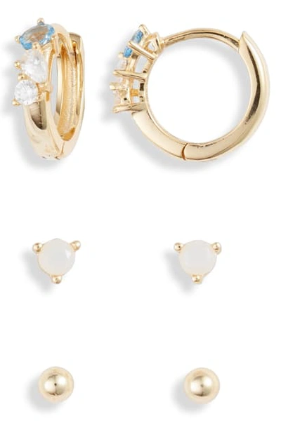 Argento Vivo Set Of Three Huggie & Stud Earrings In Gold