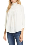 Frame Smocked Three-quarter Sleeve Silk Blouse In White