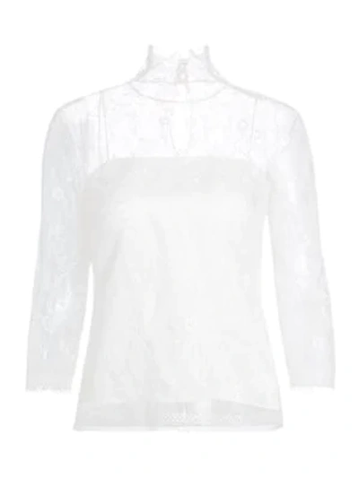 Adam Lippes Chantilly Lace Turtleneck Top In Ivory