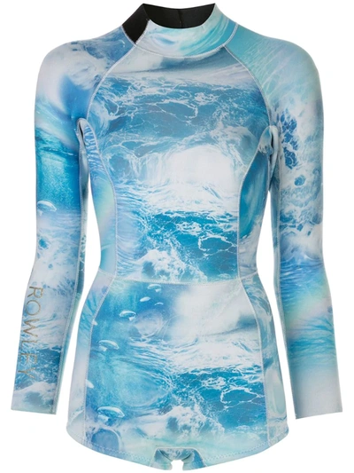 Cynthia Rowley Watercamo-print Wetsuit In Blue