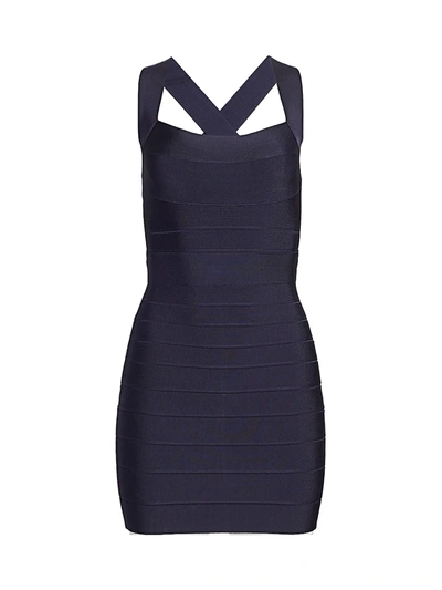 Herve Leger Icon Crisscross Mini Dress In Dark Navy