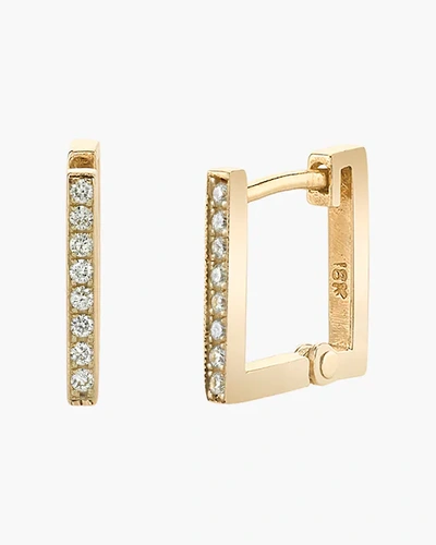 Lizzie Mandler Pavé White Diamond Square Huggie Earrings | Diamonds In Yellow Gold