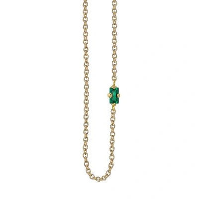 Lizzie Mandler Baguette Emerald Floating Necklace | Gemstones In Gold