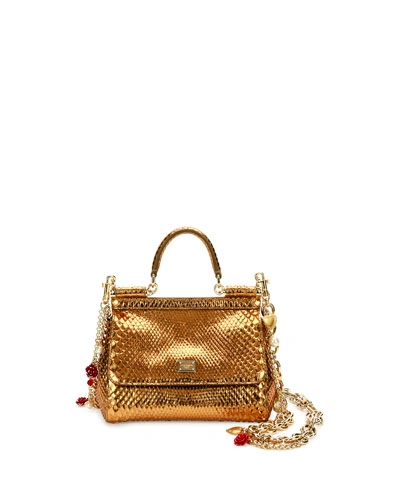 Dolce & Gabbana Miss Sicily Small Metallic Python Satchel Bag