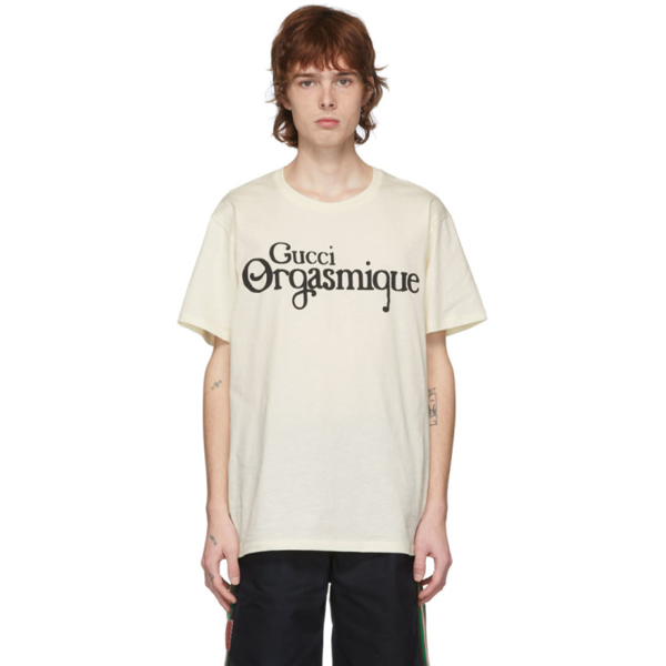 Gucci Orgasmique Logo Graphic Oversize Cotton Tee In Natural Black Modesens