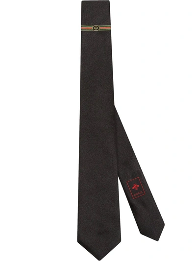 Gucci Interlocking Logo Stripe Silk Tie In Black