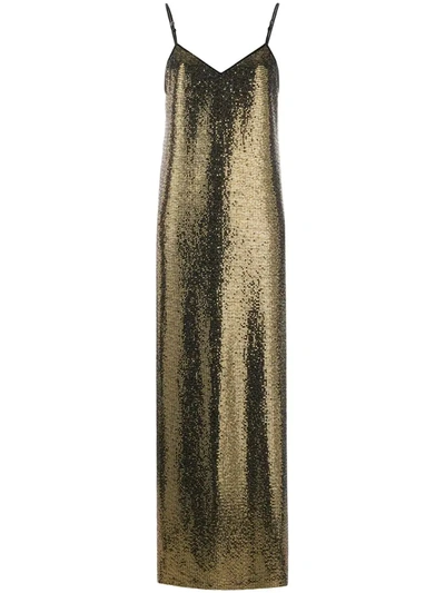 Gucci Spaghetti-strap Laminated Lizard Maxi Dress In Black Gold