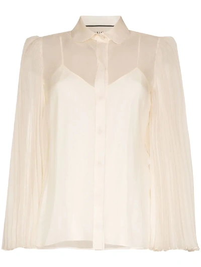 Gucci Long-sleeve Ruffle-sleeve Silk Polyester Button-down Blouse In White