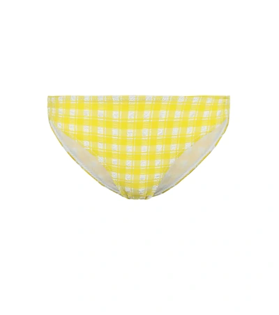 Ganni Gingham Seersucker Mid-rise Bikini Briefs In Minion Yellow