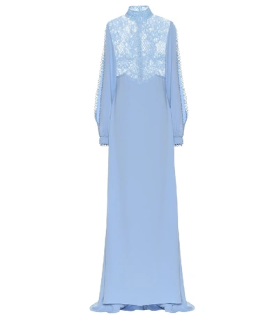 Costarellos Elize Lace-trimmed Crêpe Gown In Blue