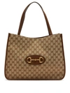 Gucci 1955 Horsebit Gg Supreme And Leather Tote In Brown