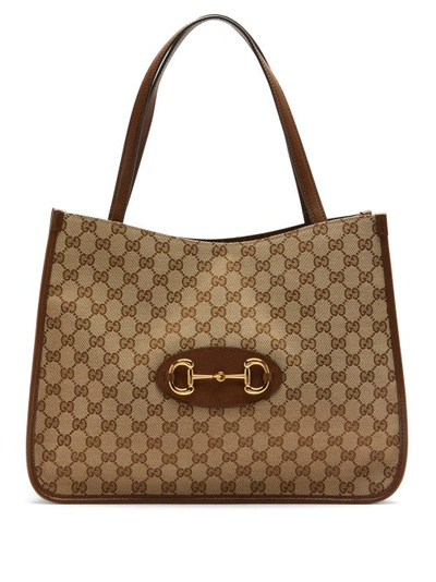 Gucci 1955 Horsebit Gg Supreme And Leather Tote In Brown