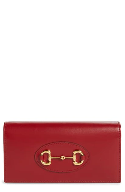 Gucci 1955 Horsebit Leather Wallet On A Chain In New Cherry Red