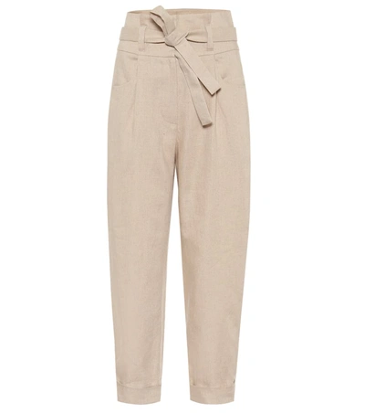 Brunello Cucinelli High-rise Cotton And Linen Pants In Beige