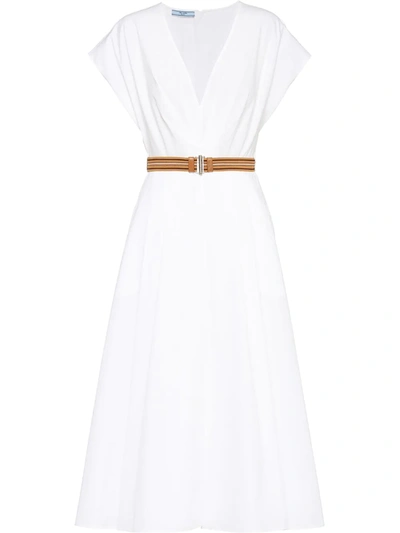 Prada Poplin Midi Dress In White