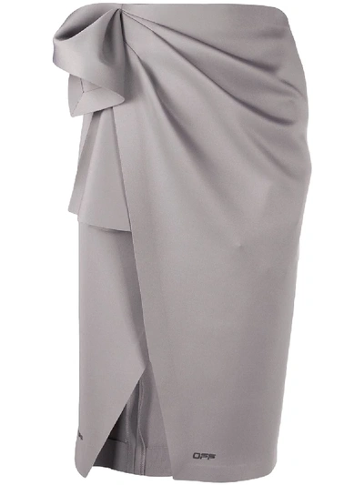 Off-white 褶饰细节裹身式铅笔半身裙 In Grey