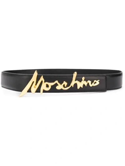 Moschino Logo-plaque Buckled Belt In Black
