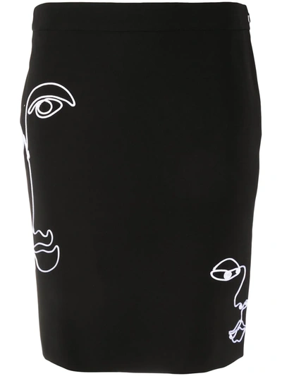 Moschino Cornely Embroidered Pencil Skirt In Black