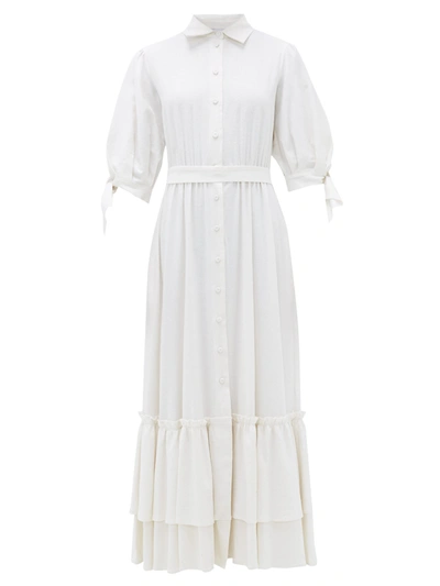 Luisa Beccaria Button-up Linen Gauze Long Shirt Dress In Ivory