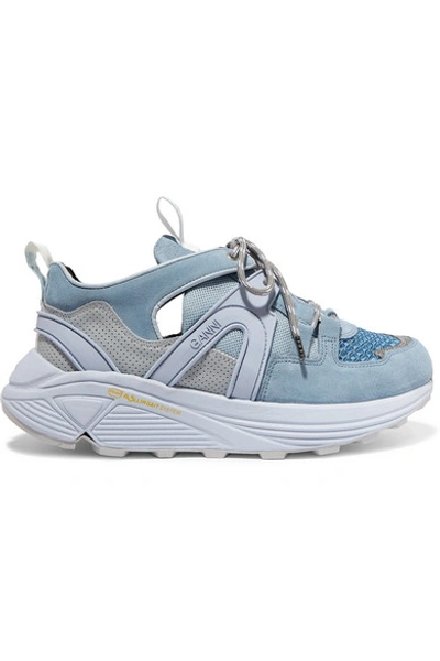 Ganni Logo-print Suede, Leather, Rubber And Mesh Sneakers In Blue