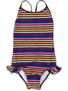 Sonia Rykiel Enfant Kids' Ruffle Trim Stripe Swimsuit In Black