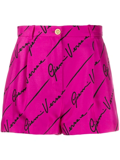 Versace Stretch Gabardine High Waist Shorts In Pink