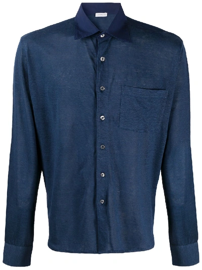 Caruso Spread-collar Mélange Slub Linen-jersey Shirt In Blue
