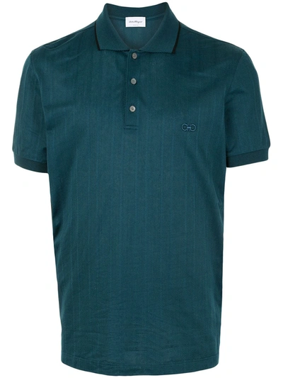 Ferragamo Striped Short-sleeve Polo Shirt In Blue